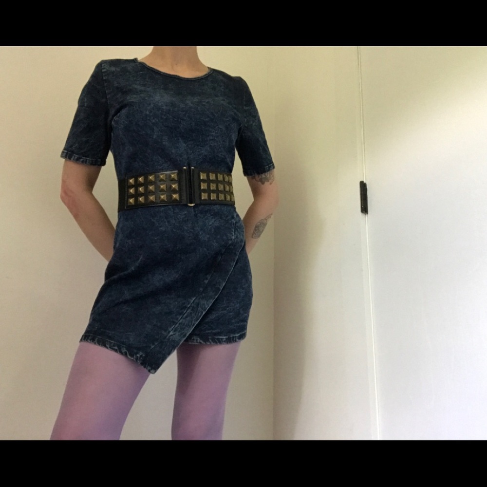 Forever 21 Marbled Dark Denim-Look Mini Dress